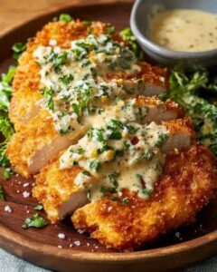 Ultimate Crispy Chicken Schnitzel with Creamy Garlic-Parmesan Dressing 1