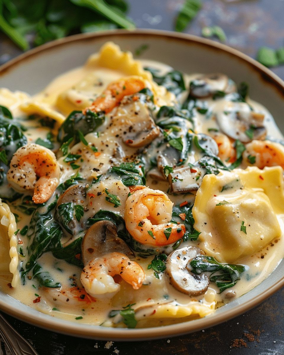 Creamy Seafood Ravioli with Spinach & Mushrooms: A 30-Minute Gourmet Dinner step 2