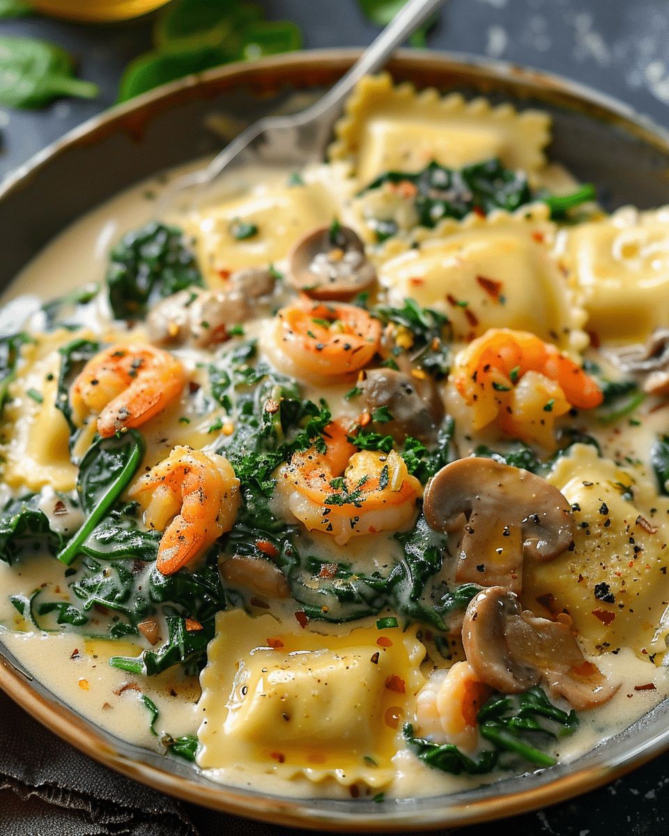 Creamy Seafood Ravioli with Spinach & Mushrooms: A 30-Minute Gourmet Dinner step 5