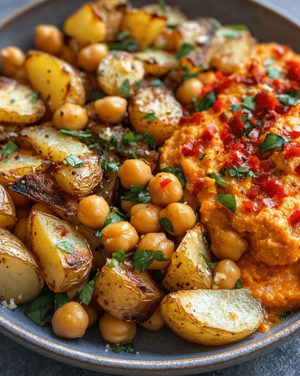 Crispy Roasted Potatoes & Chickpeas with Red Pepper Whipped Feta step 6