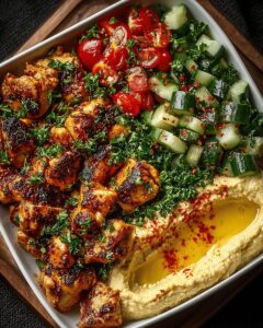 Lemon Chili Grilled Chicken Bowls with Fresh Cucumber Salad & Hummus 1
