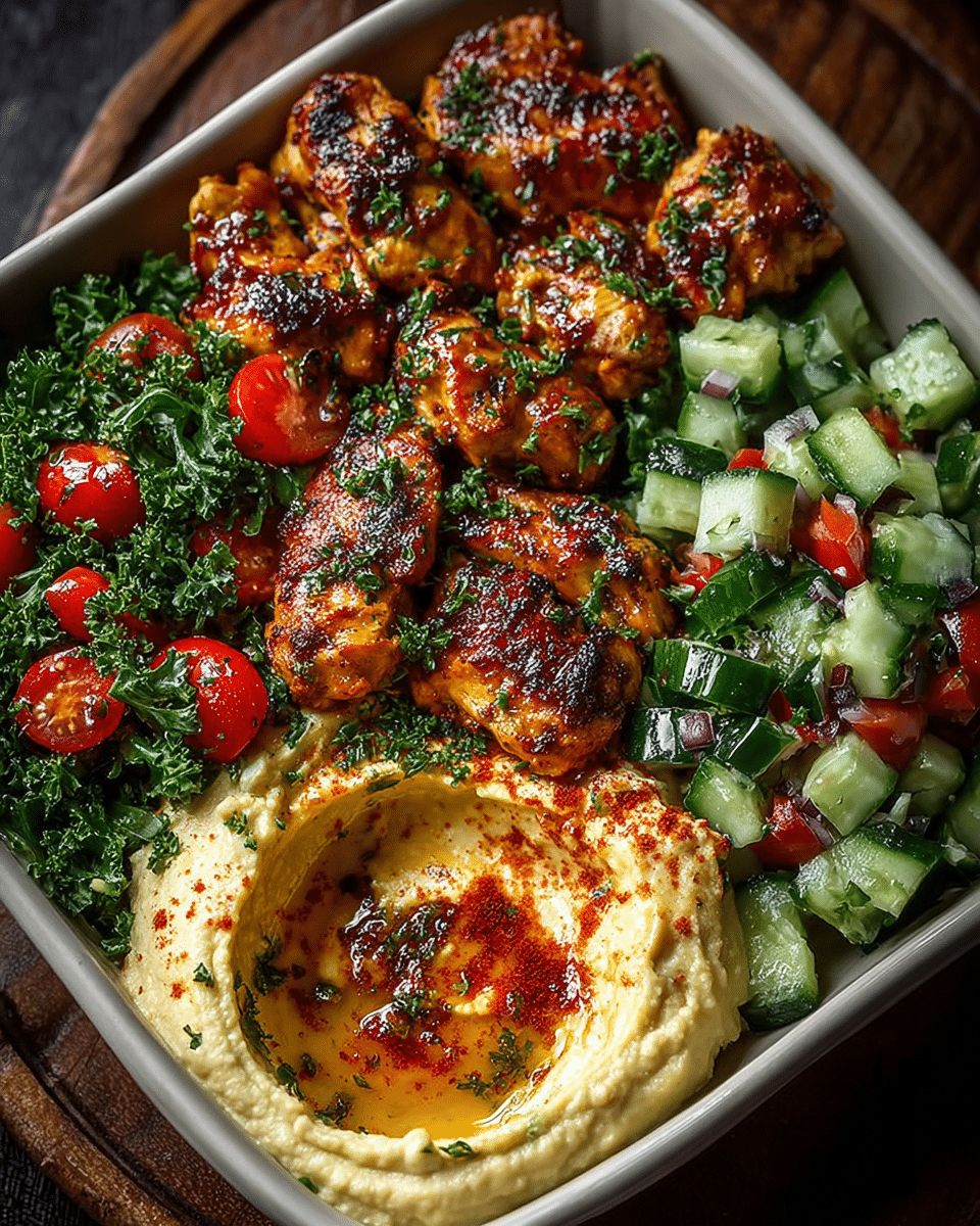 Lemon Chili Grilled Chicken Bowls with Fresh Cucumber Salad & Hummus step 3