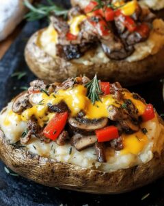 Loaded Baked Potatoes with Cheddar, Provolone, and Sautéed Veggies 1