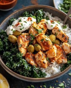 Mediterranean Chicken and Kale Bowl with Tahini Feta Sauce 1