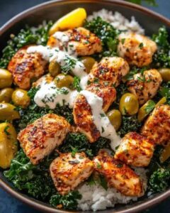 Mediterranean Chicken Bowls with Kale & Feta Tahini Sauce: The Ultimate Healthy Comfort Meal 1