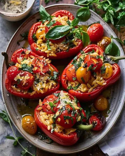 Mediterranean Roasted Stuffed Peppers with Orzo & Lemony Basil step 2