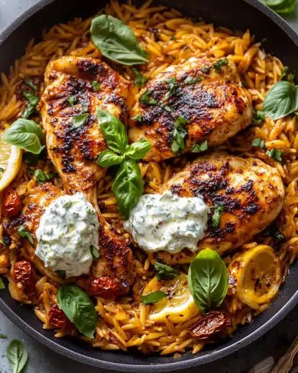 One-Pan Lemon Herb Chicken with Orzo and Creamy Tzatziki step 4