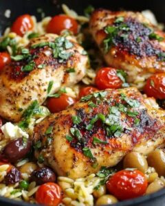 One-Skillet Mediterranean Chicken Thighs with Orzo and Feta 1