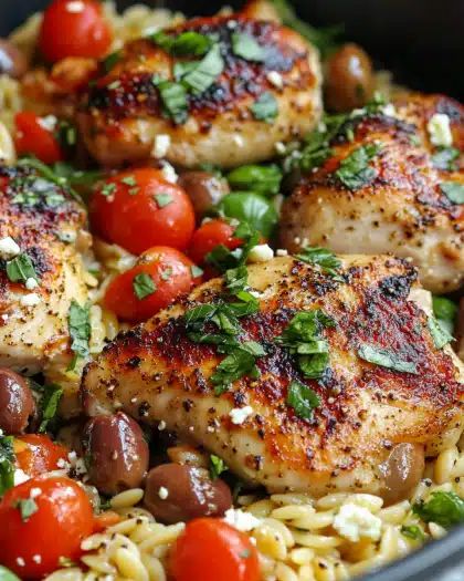 One-Skillet Mediterranean Chicken Thighs with Orzo and Feta step 5