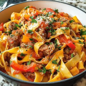 Pappardelle with Italian Sausage, Peppers, and White Wine Tomato Sauce 1