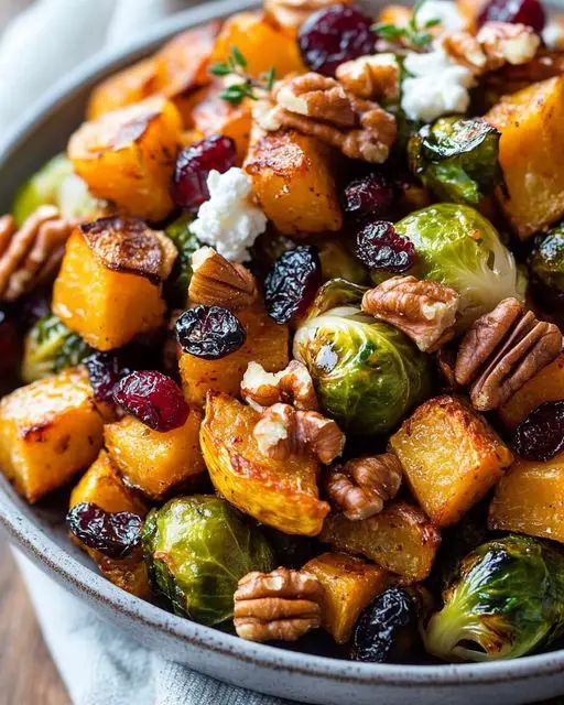 Roasted Brussels Sprouts and Butternut Squash with Maple Walnuts step 1