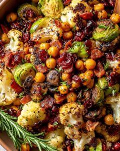 Roasted Cauliflower & Chickpeas with Mushrooms, Herbs, and Cranberries 1