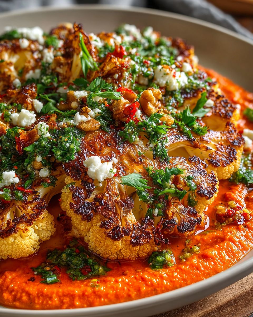 Roasted Cauliflower Steaks with Red Pepper Sauce & Chimichurri | Cook with Feast step 11