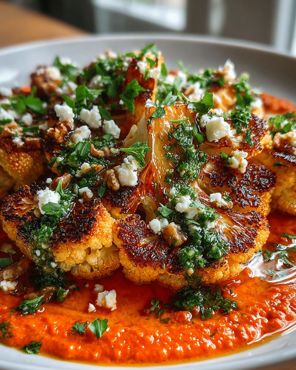 Roasted Cauliflower Steaks with Red Pepper Sauce & Chimichurri | Cook with Feast step 4