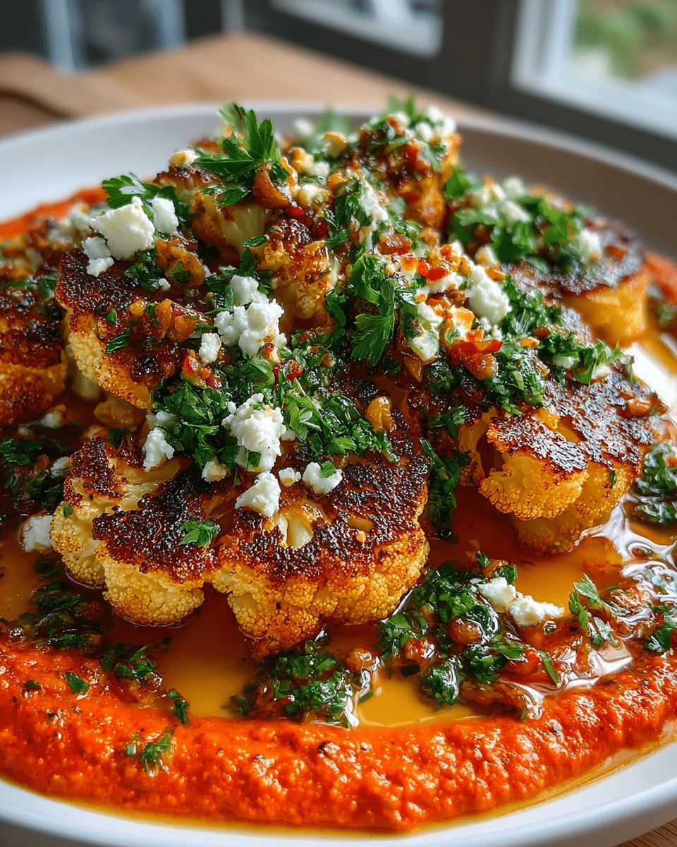 Roasted Cauliflower Steaks with Red Pepper Sauce & Chimichurri | Cook with Feast step 5