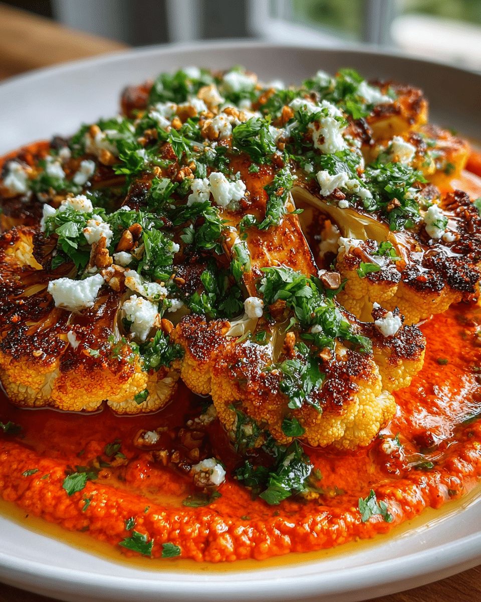 Roasted Cauliflower Steaks with Red Pepper Sauce & Chimichurri | Cook with Feast step 9