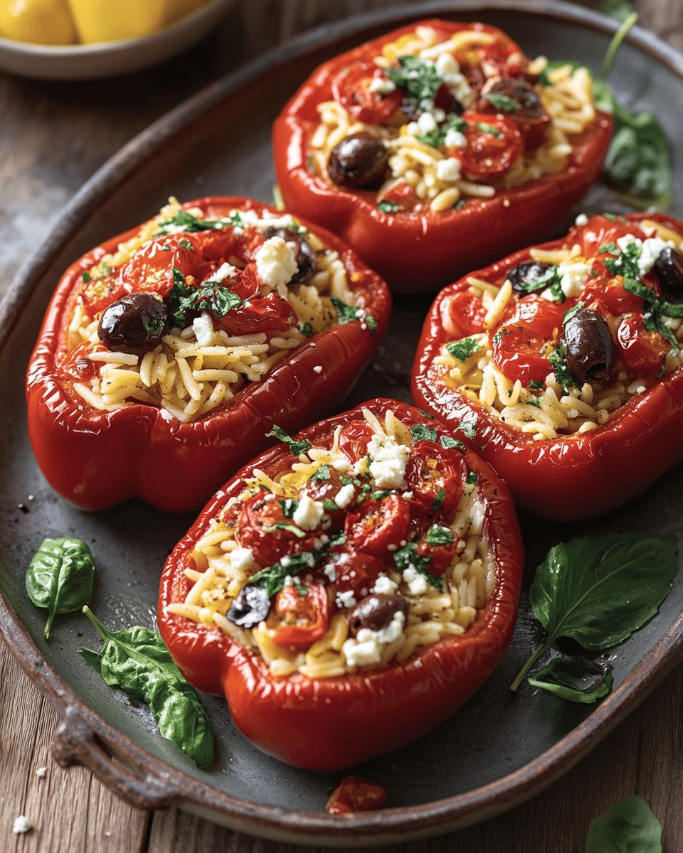 Roasted Red Pepper Stuffed with Orzo and Feta Recipe | Mediterranean Style step 2