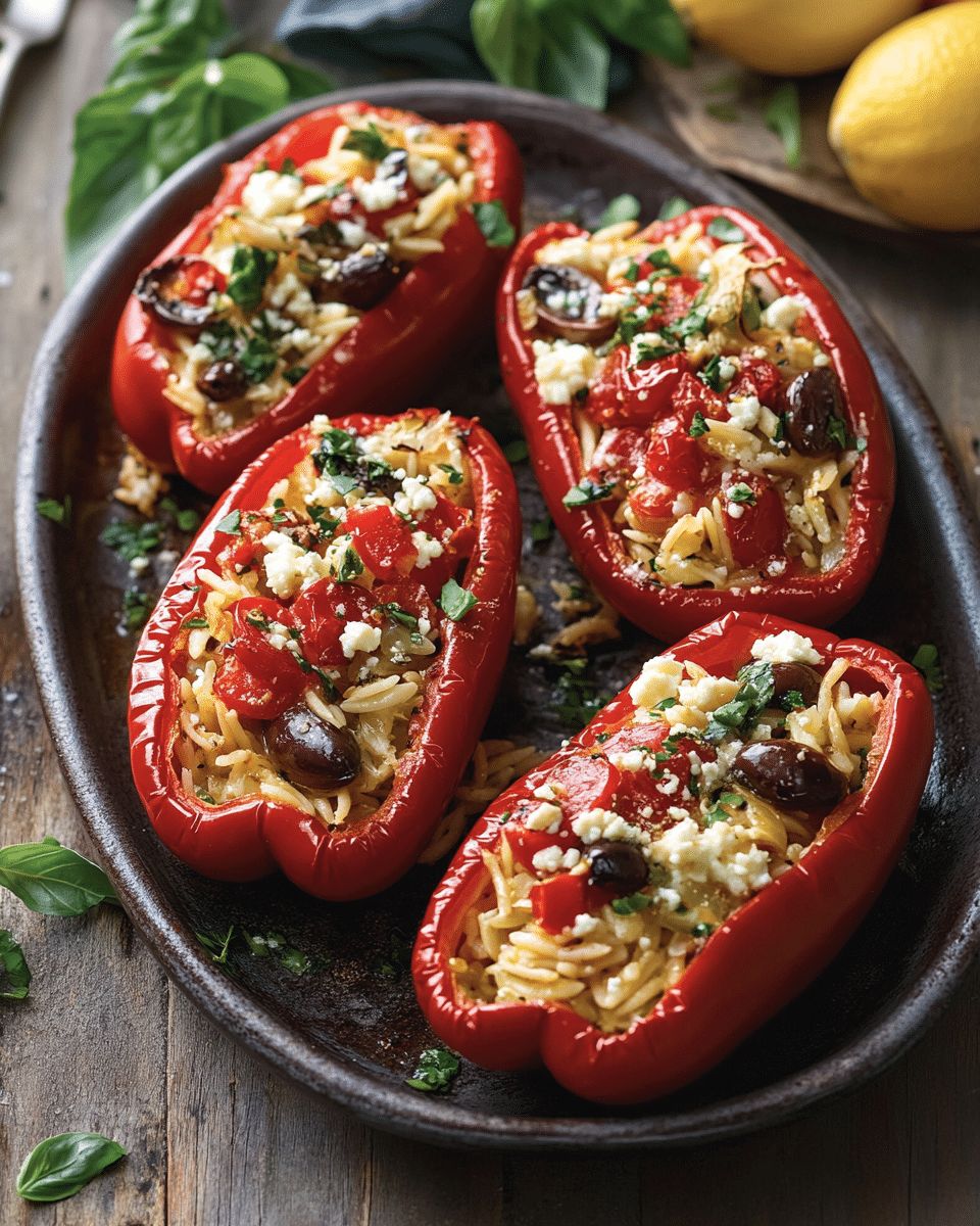 Roasted Red Pepper Stuffed with Orzo and Feta Recipe | Mediterranean Style step 4