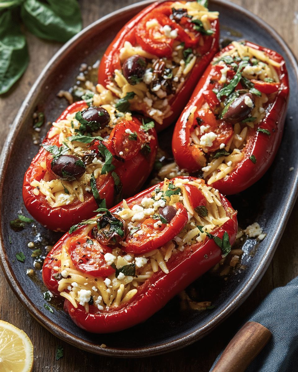 Roasted Red Pepper Stuffed with Orzo and Feta Recipe | Mediterranean Style step 6