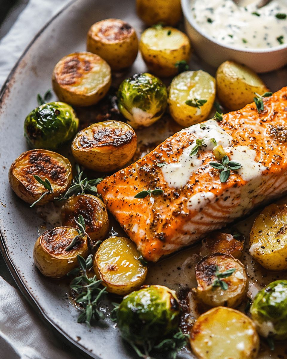 Roasted Salmon and Veggies with Creamy Caesar Dressing | Quick & Healthy Dinner step 3