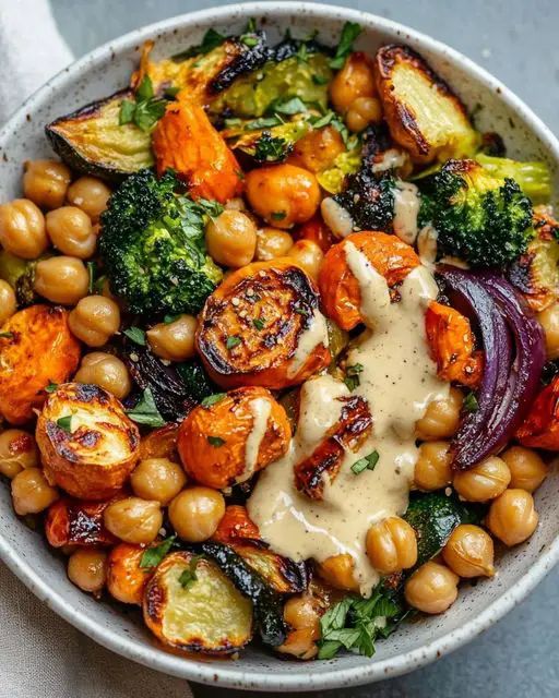 Roasted Veggie & Chickpea Bowls with Maple Dijon Tahini Dressing step 3