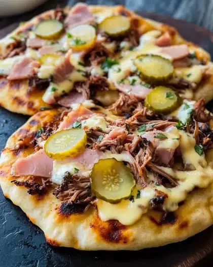 Savory Pulled Chicken and Ham Naan Flatbread: Easy 20-Minute Meal step 2