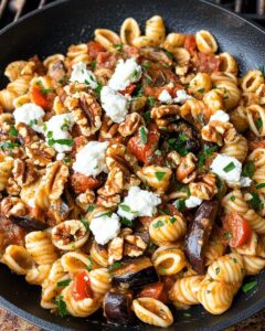 Smoky Grilled Eggplant Pasta with Pecans and Goat Cheese | Cook with Feast 1